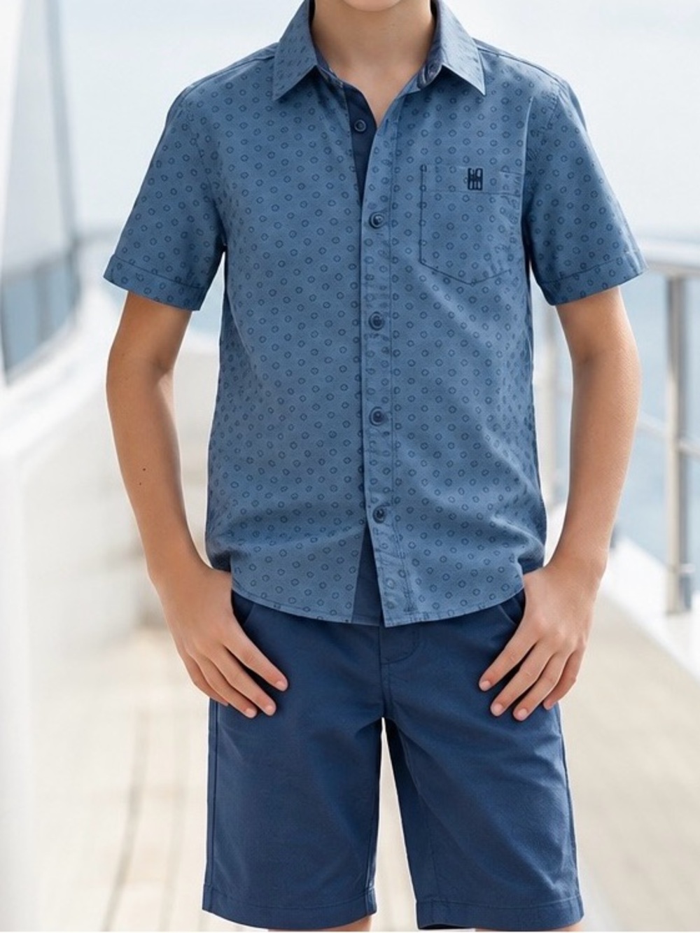 Boys Blue Short Sleeve Shirt & Shorts Matching Set